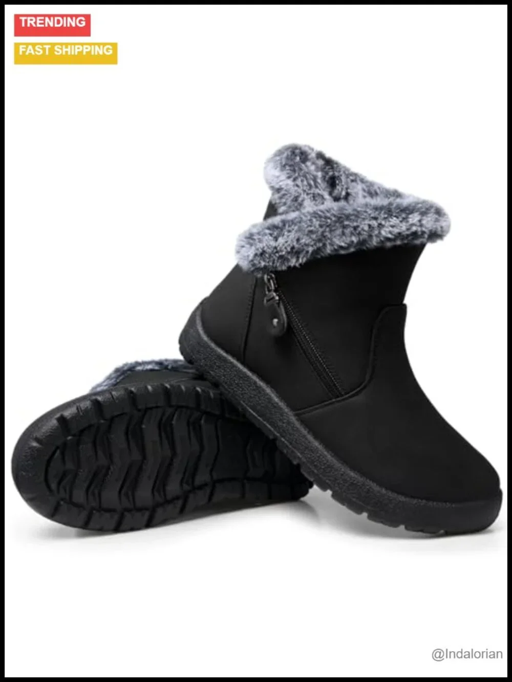 Winter Snow Boots Waterproof Fur Lined Insulated Side Zipper Slip On Comfort